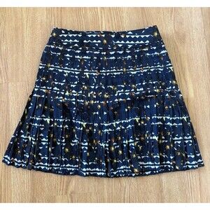 J Crew Navy Geometric Floral Pattern Pleated Mini Skirt Size 2